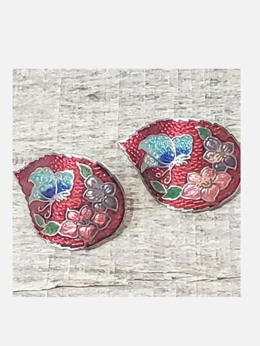 VINTAGE CLOISONNE Floral Clip-on Earrings